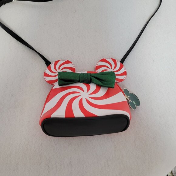 Disney Minnie Mouse Peppermint Swirl Crossbody Bag With Green Bow & Black Strap - Picture 2 of 11